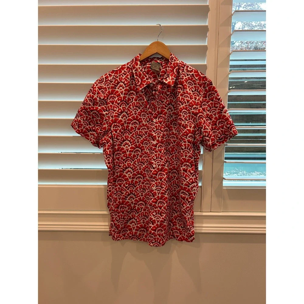 The North Face Mens Short Sleeve Button Up Shirt‎ Red Floral Print Size XL